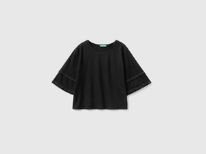 Maglietta boxy fit in misto cotone e lino con scollo rotondo