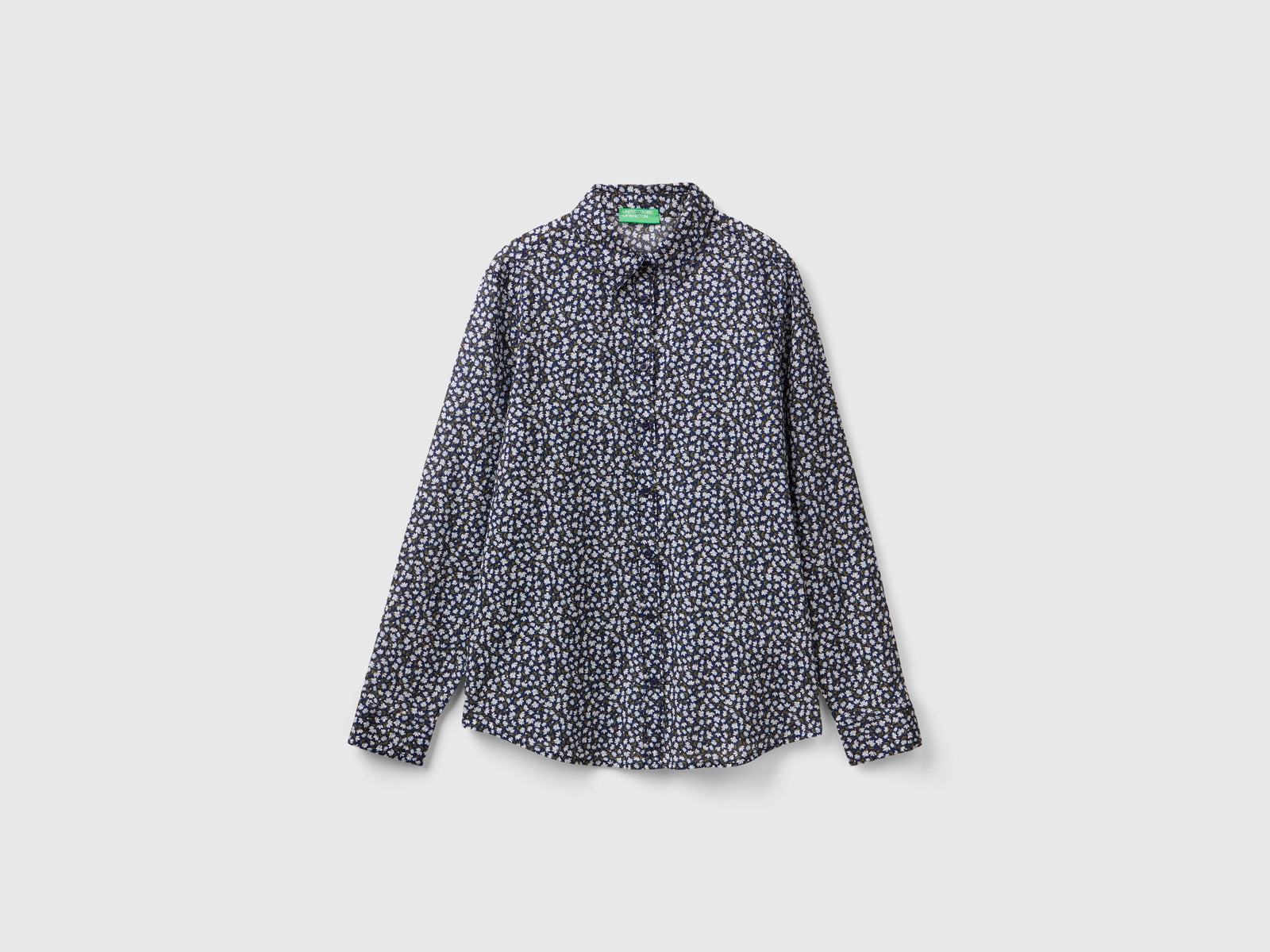 Camicia fantasia 100% cotone da donna blu scuro | Benetton Outlet