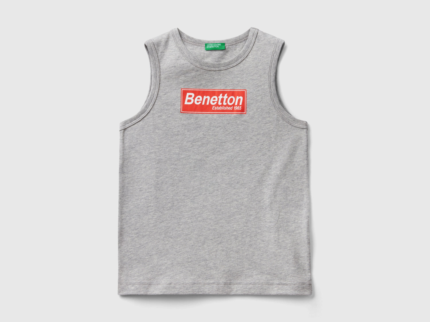 Canotta 100% cotone bio con logo da bambino grigio chiaro | Benetton Outlet