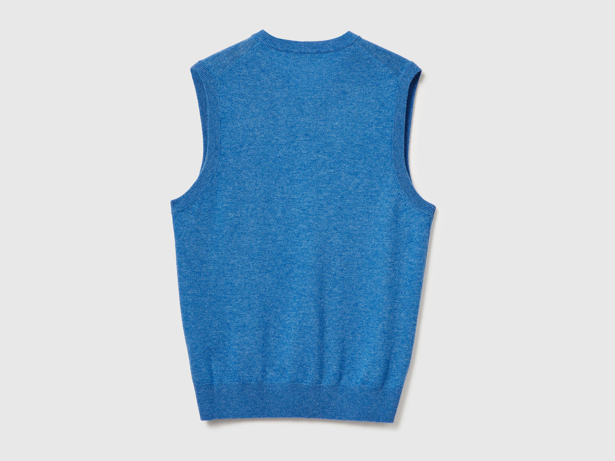 Gilet blu mélange in pura lana Merino