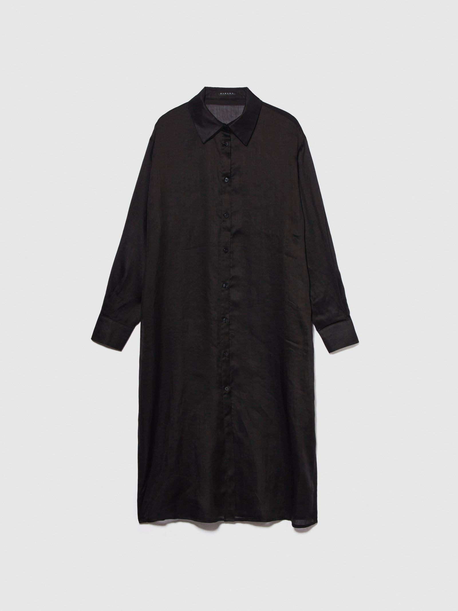 Maxi camicia in ramiè da donna nero | Sisley Outlet