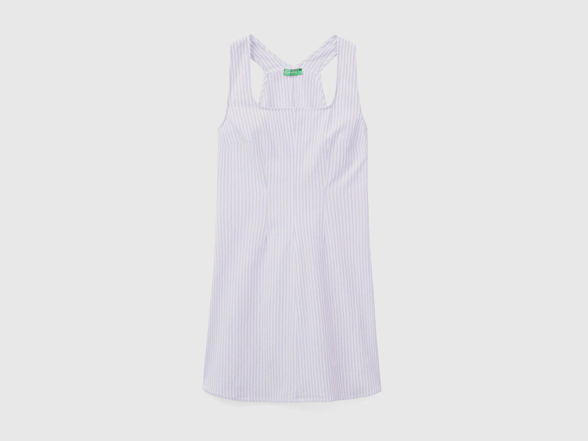 Vestito smanicato in cotone elasticizzato dall'aspetto mosso a righe sottili