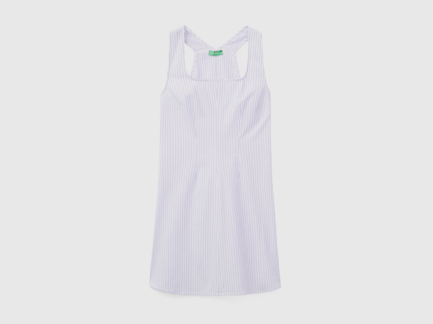 Vestito smanicato in cotone elasticizzato dall'aspetto mosso a righe sottili da donna celeste | Benetton Outlet