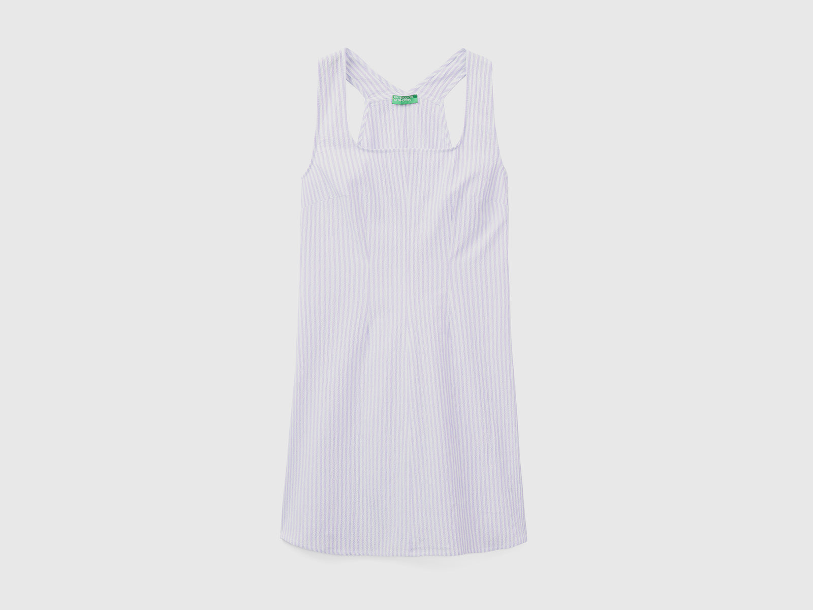 Vestito smanicato in cotone elasticizzato dall'aspetto mosso a righe sottili da donna celeste | Benetton Outlet