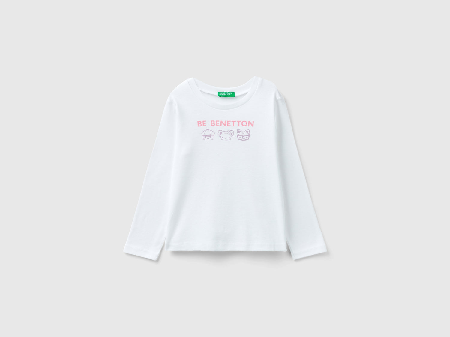 T-shirt manica lunga con stampa glitter da bimba bianco | Benetton Outlet