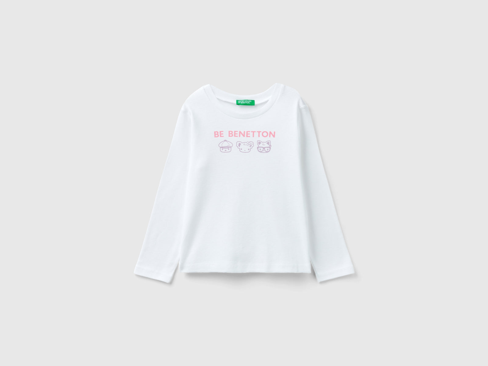 T-shirt manica lunga con stampa glitter da bimba bianco | Benetton Outlet