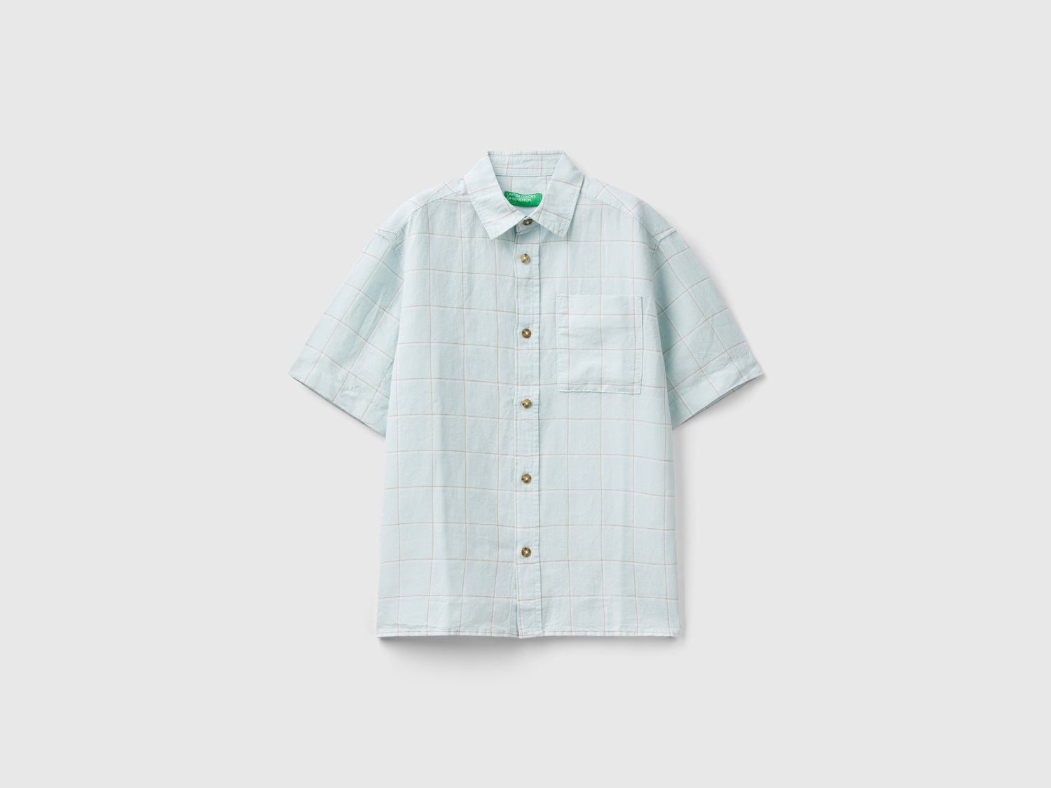 Camicia a quadri in misto lino da bambino azzurro | Benetton Outlet