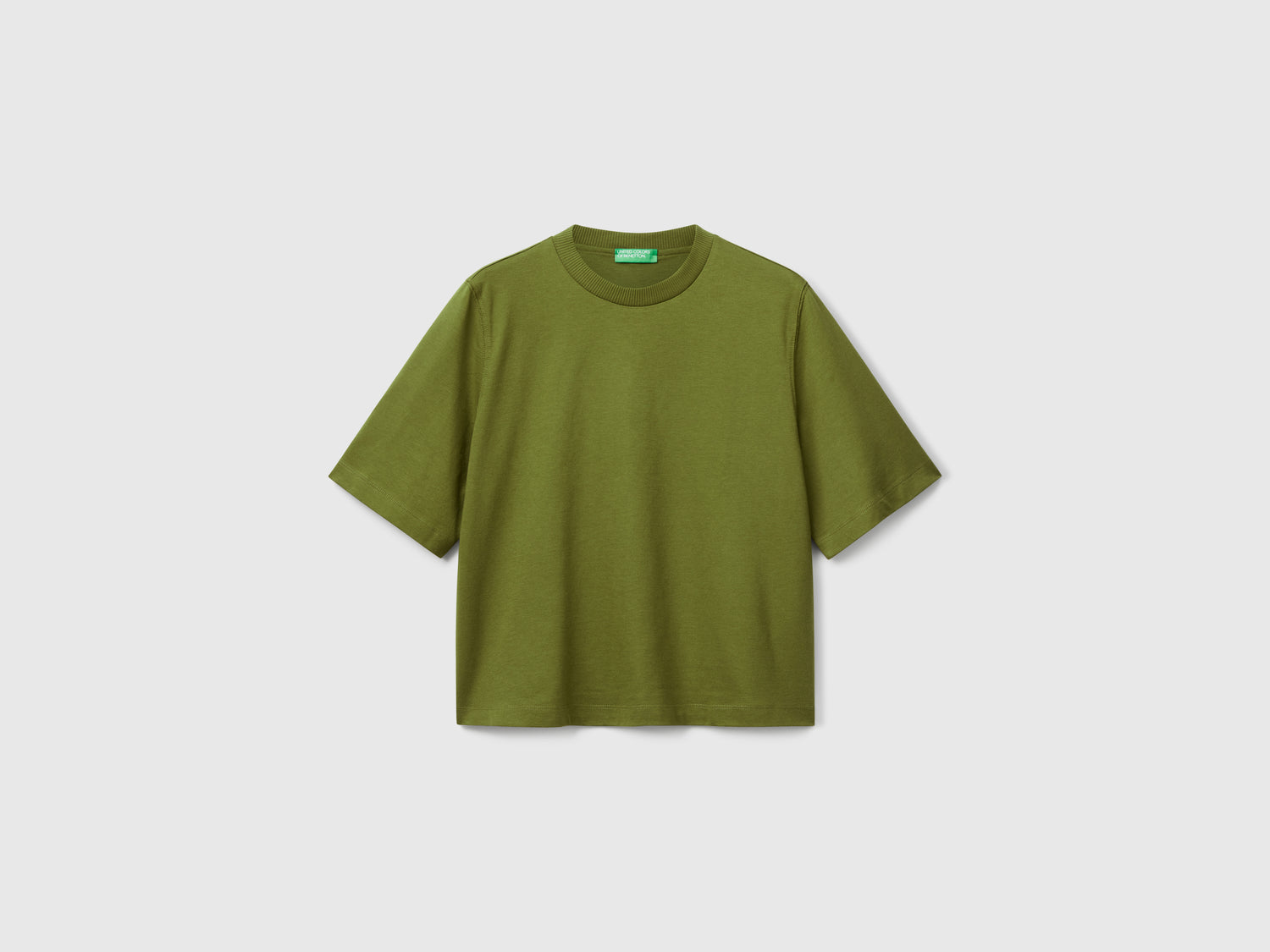 T-shirt boxy fit 100% cotone da donna verde militare | Benetton Outlet