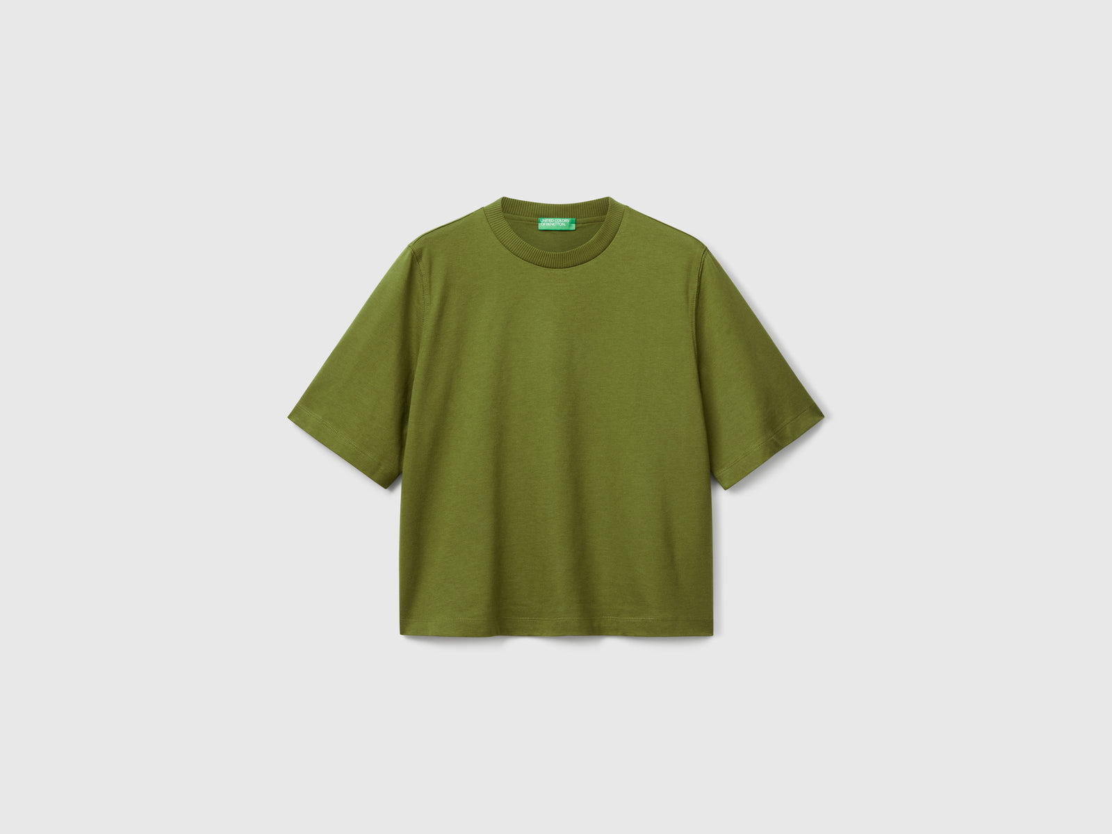 T-shirt boxy fit 100% cotone da donna verde militare | Benetton Outlet