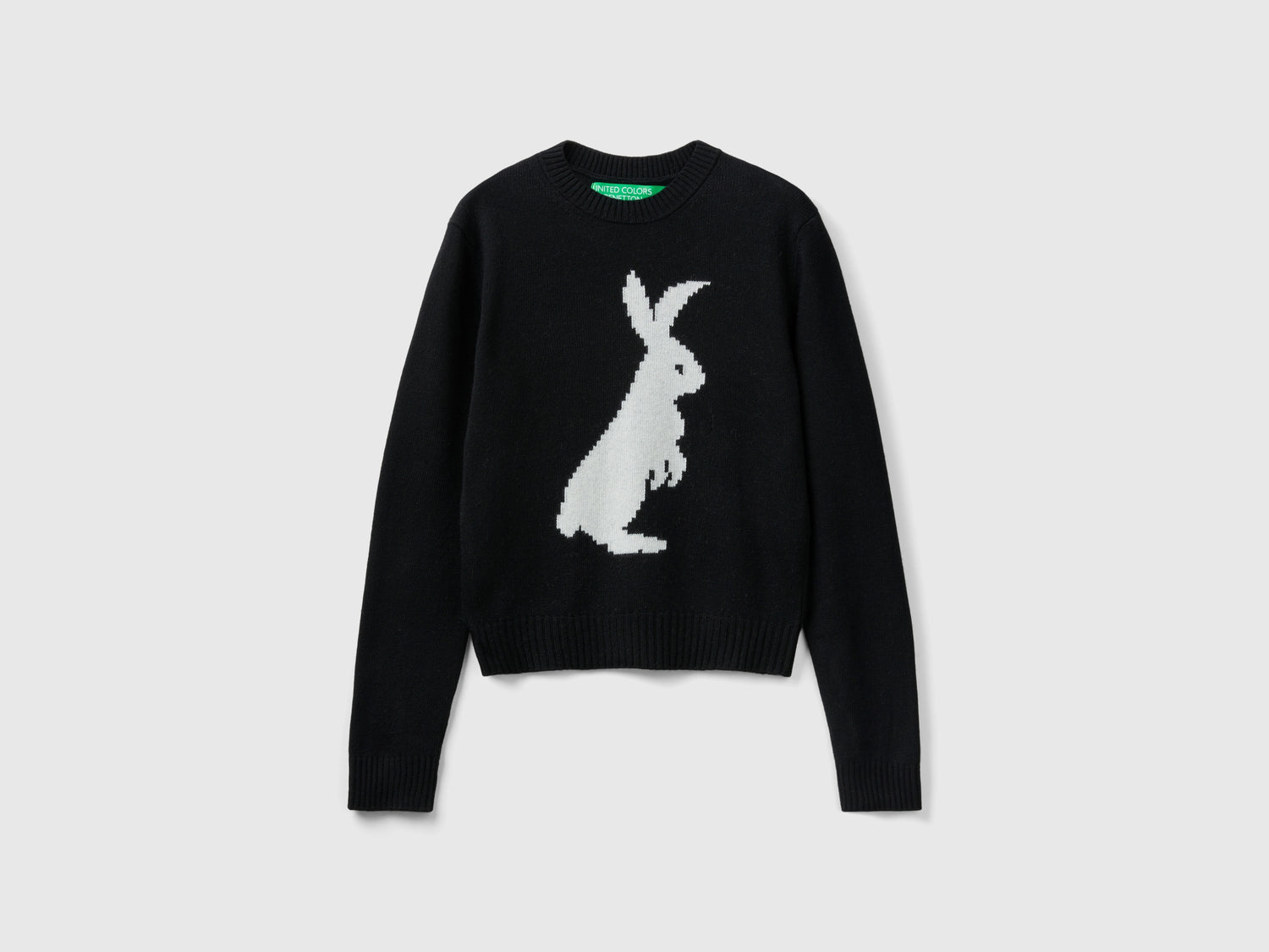 Maglioncino con intarsio coniglio da donna nero | Benetton Outlet