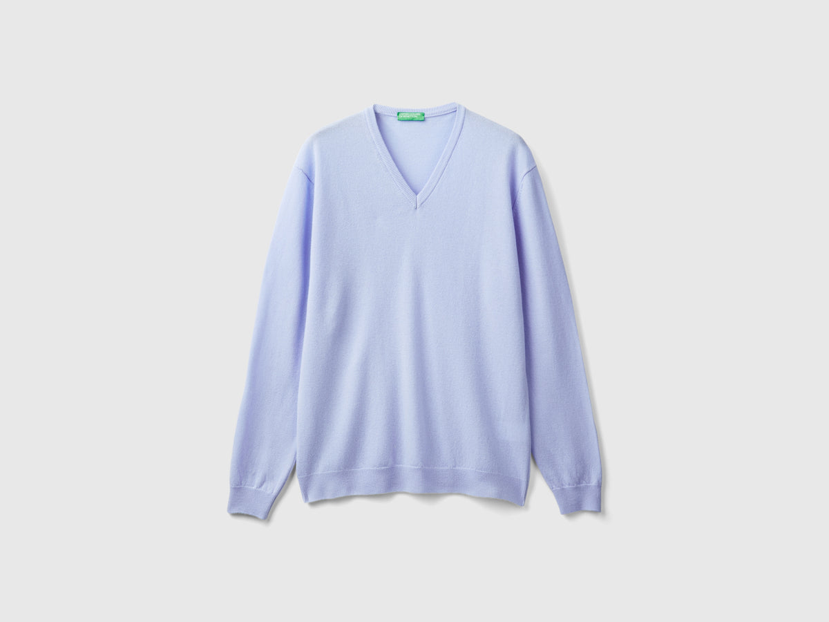 Maglia scollo a V carta da zucchero in pura lana Merino