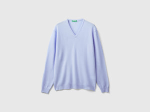 Maglia scollo a V carta da zucchero in pura lana Merino