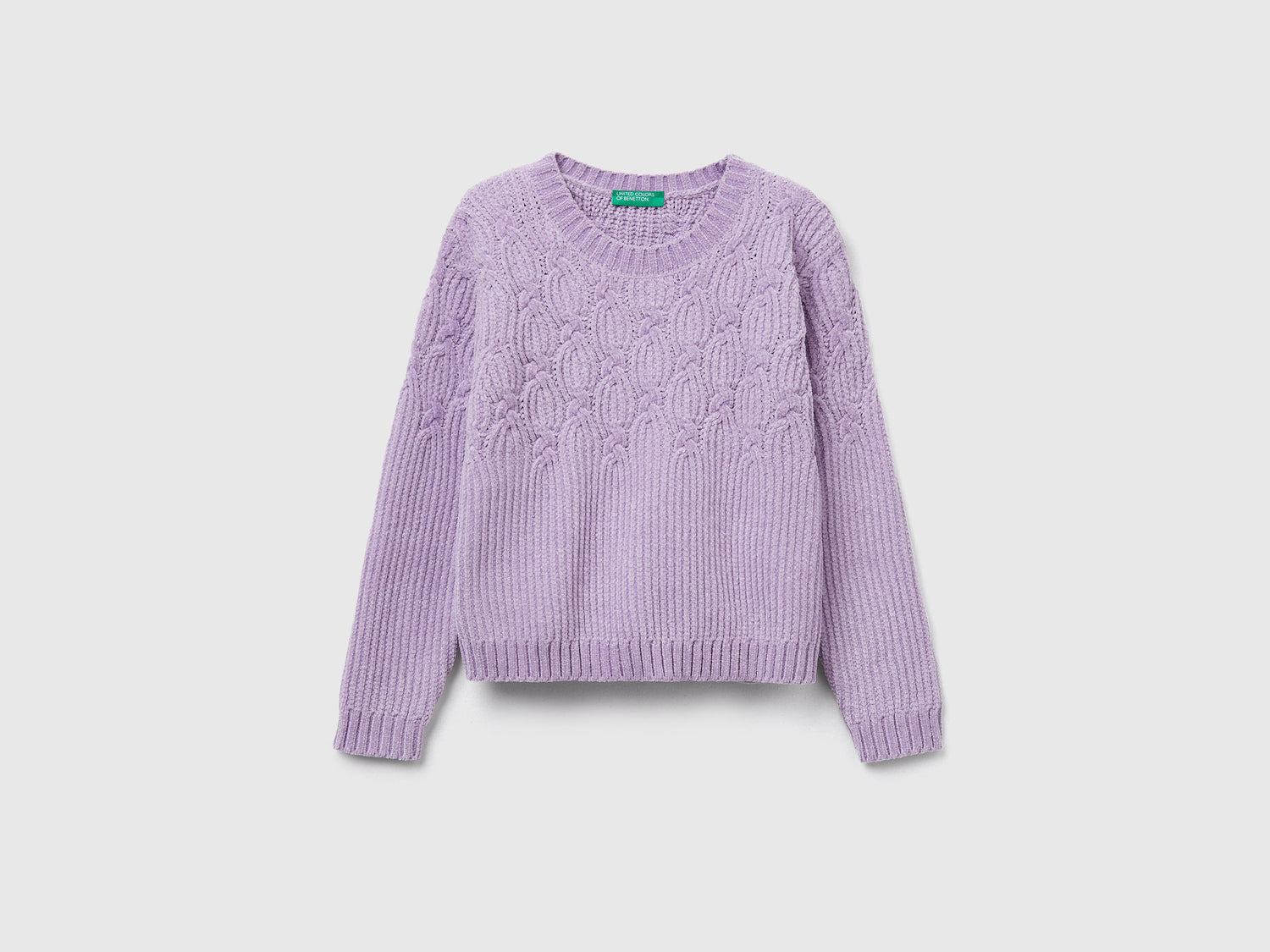 Maglia con trecce in ciniglia da bimba lavanda | Benetton Outlet