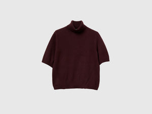 Dolcevita marrone a manica corta in misto cashmere