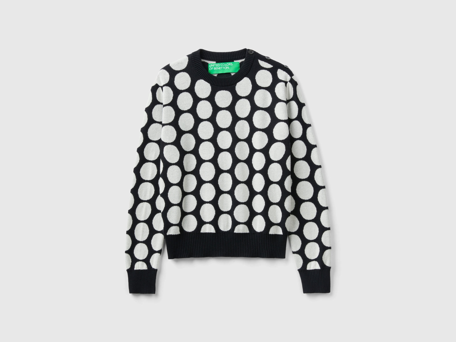 Maglia a pois in cotone tricot da donna nero | Benetton Outlet