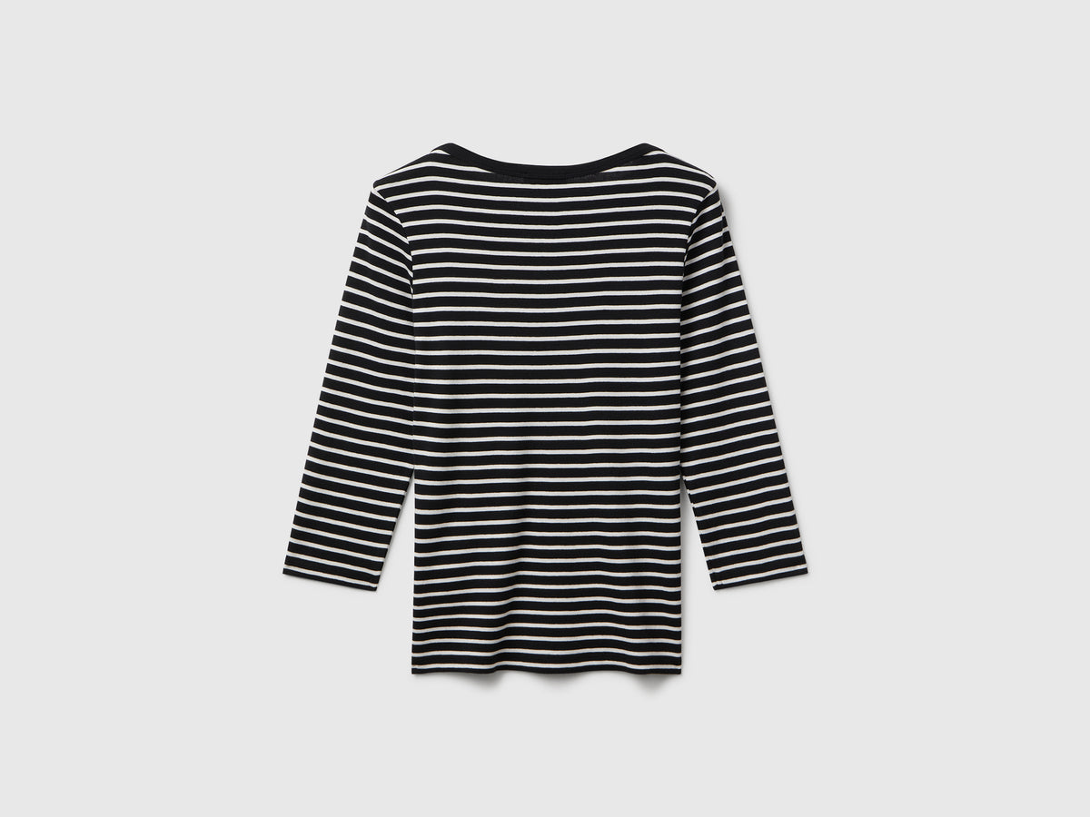 T-shirt manica 3/4 a righe in puro cotone