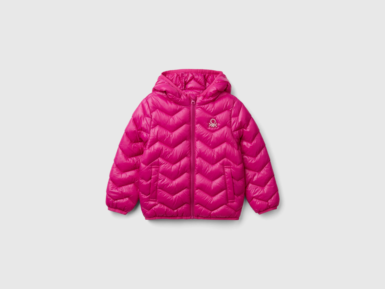 Giubbino imbottito con cappuccio da bimba fucsia | Benetton Outlet