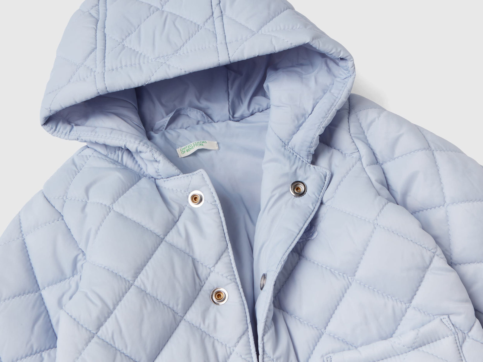Giubbino trapuntato con cappuccio da neonato celeste 3 | Benetton Outlet