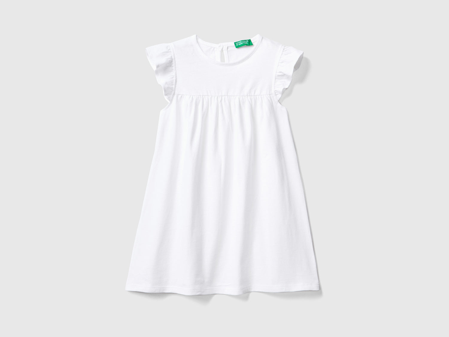 Vestito girocollo stile impero in puro cotone da bimba bianco | Benetton Outlet