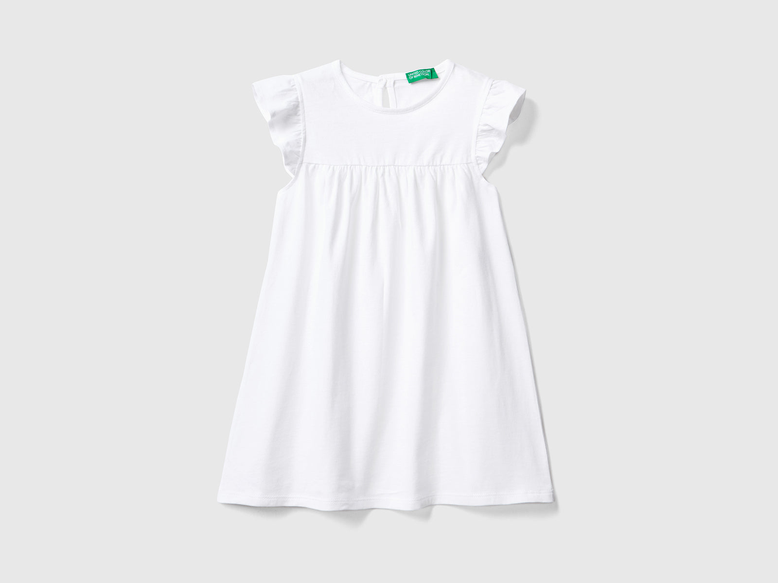 Vestito girocollo stile impero in puro cotone da bimba bianco | Benetton Outlet