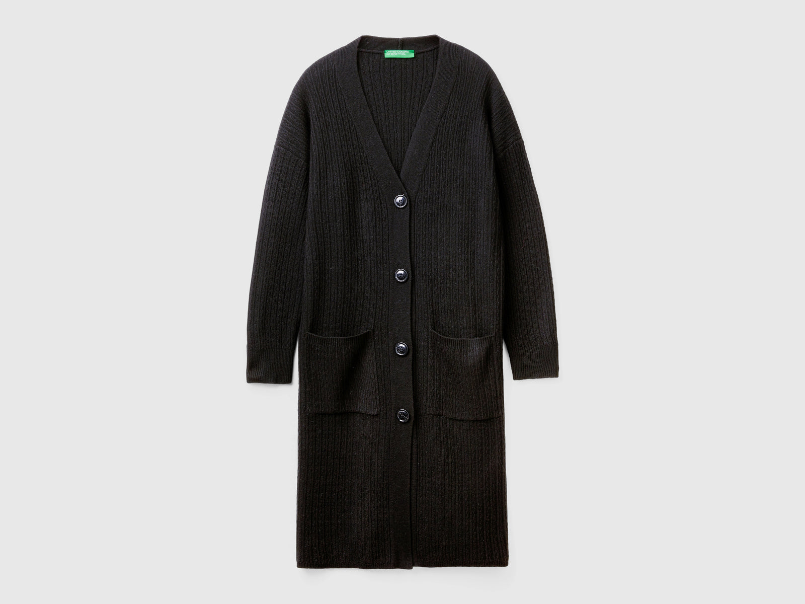 Cardigan lungo in misto lana da donna nero | Benetton Outlet