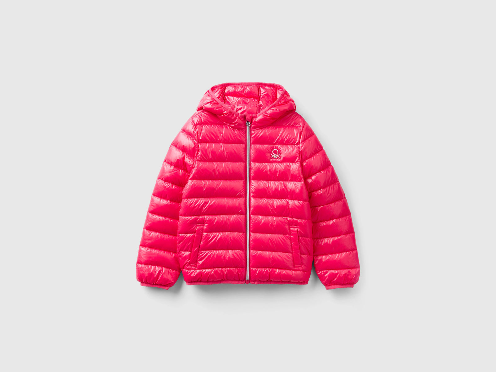 Giubbino imbottito con cappuccio da bambina fucsia | Benetton Outlet