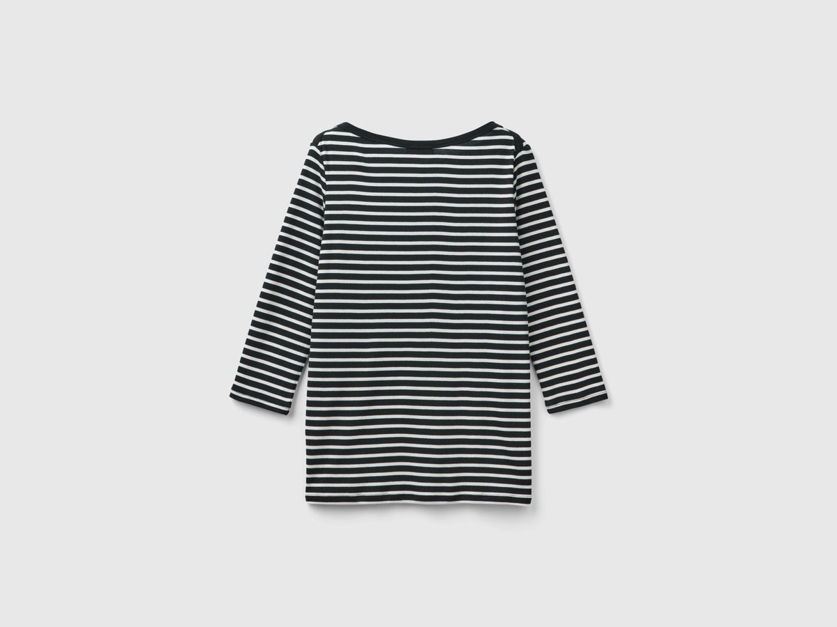 T-shirt manica 3/4 a righe in puro cotone