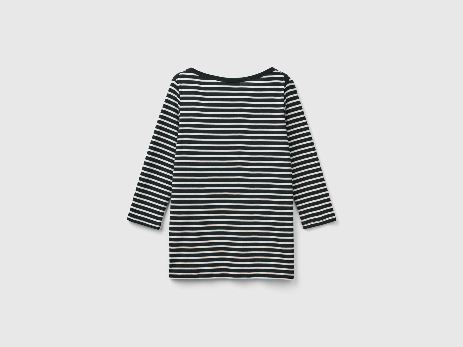 T-shirt manica 3/4 a righe in puro cotone da donna nero 2 | Benetton Outlet