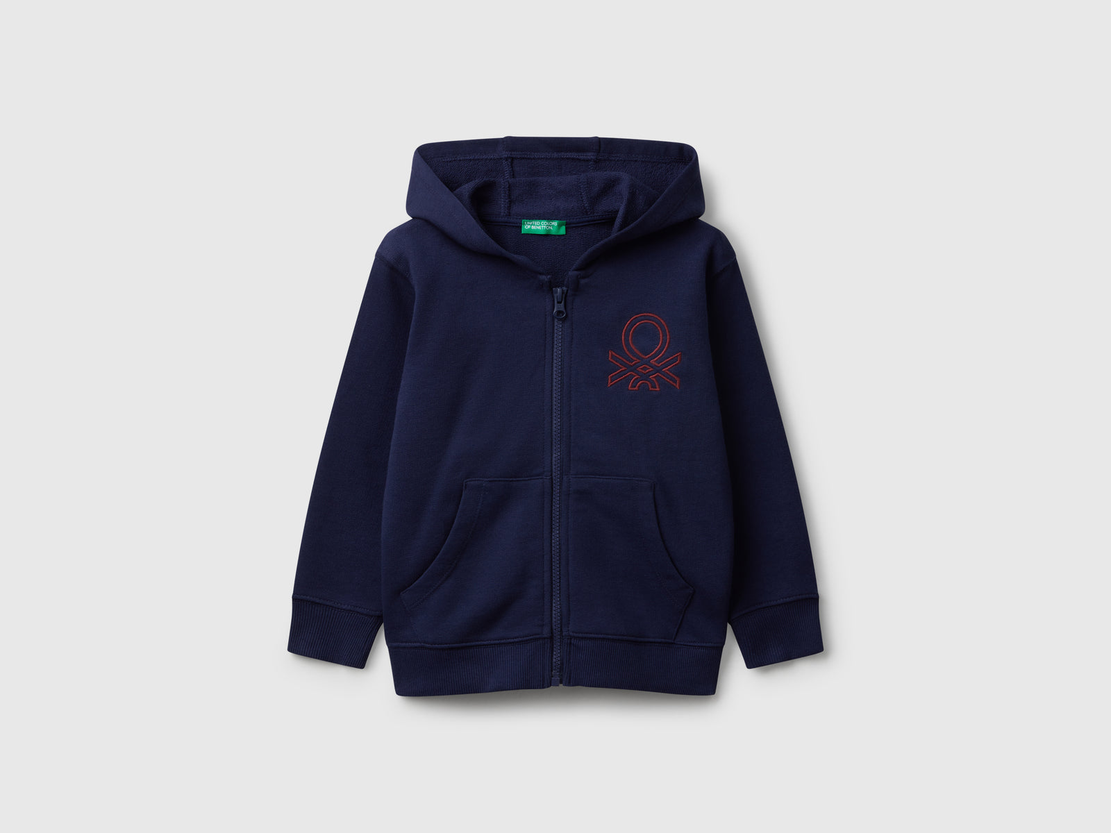 Felpa con cappuccio e ricamo da bimbo blu scuro | Benetton Outlet