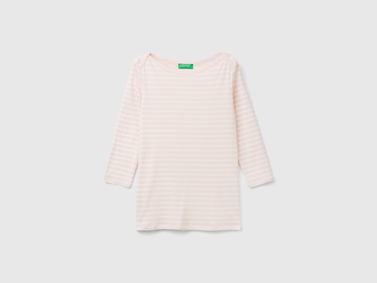 T-shirt manica 3/4 a righe in puro cotone