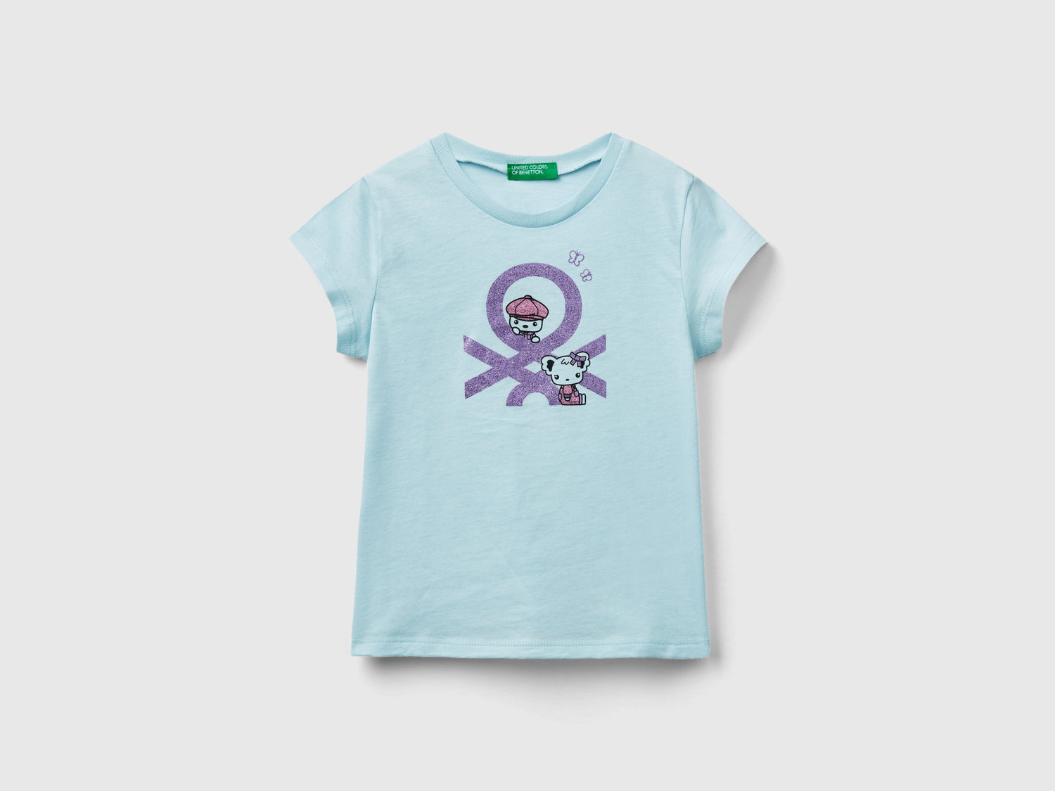 T-shirt in cotone bio con stampa da bimba azzurro | Benetton Outlet