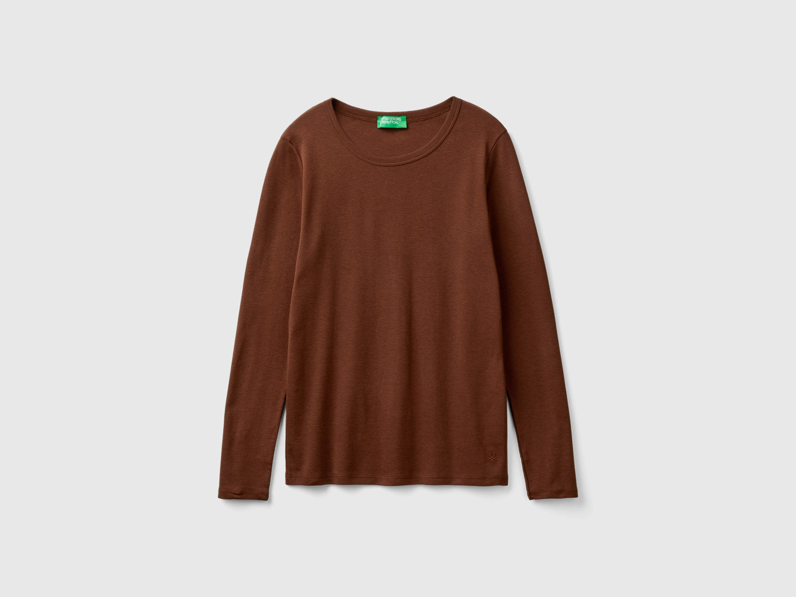 T-shirt a manica lunga in puro cotone da donna marrone | Benetton Outlet