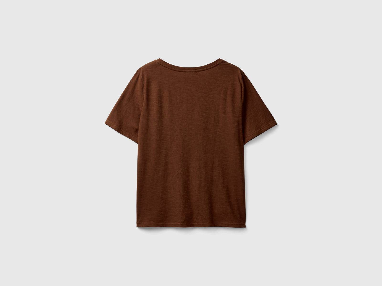 T-shirt scollo a V in cotone fiammato da donna marrone 2 | Benetton Outlet