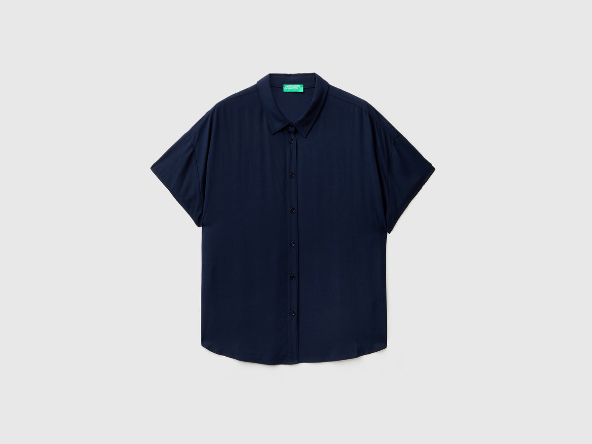 Camicia fluida in viscosa da donna blu scuro | Benetton Outlet