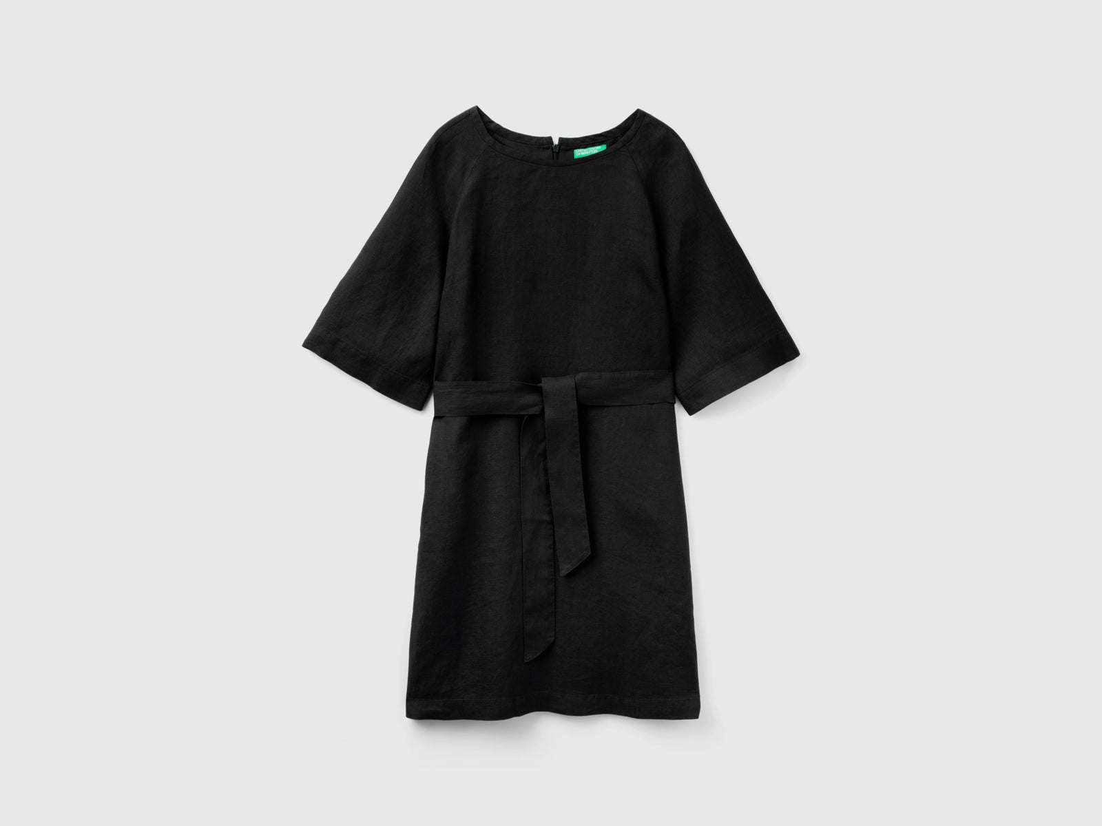 Abito corto in puro lino da donna nero | Benetton Outlet