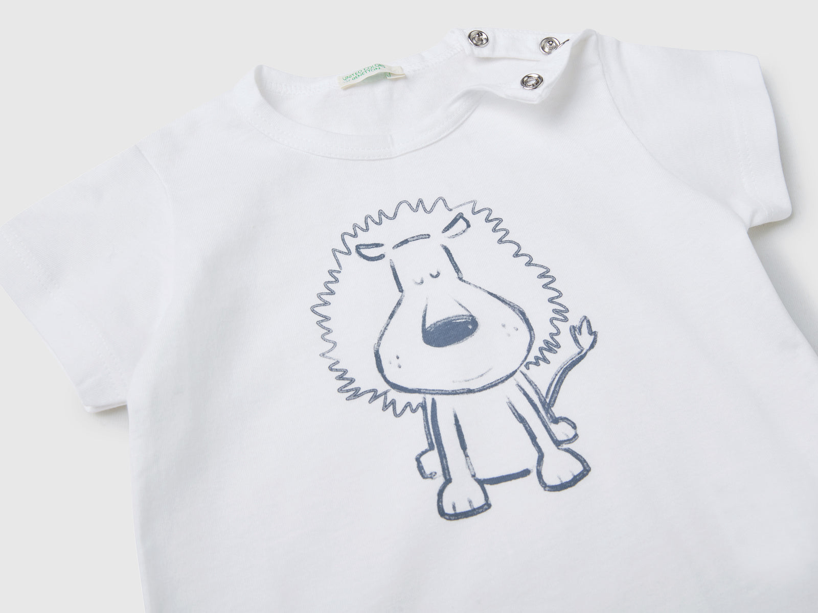 Maglietta girocollo a manica corta in puro cotone da neonato bianco 2 | Benetton Outlet