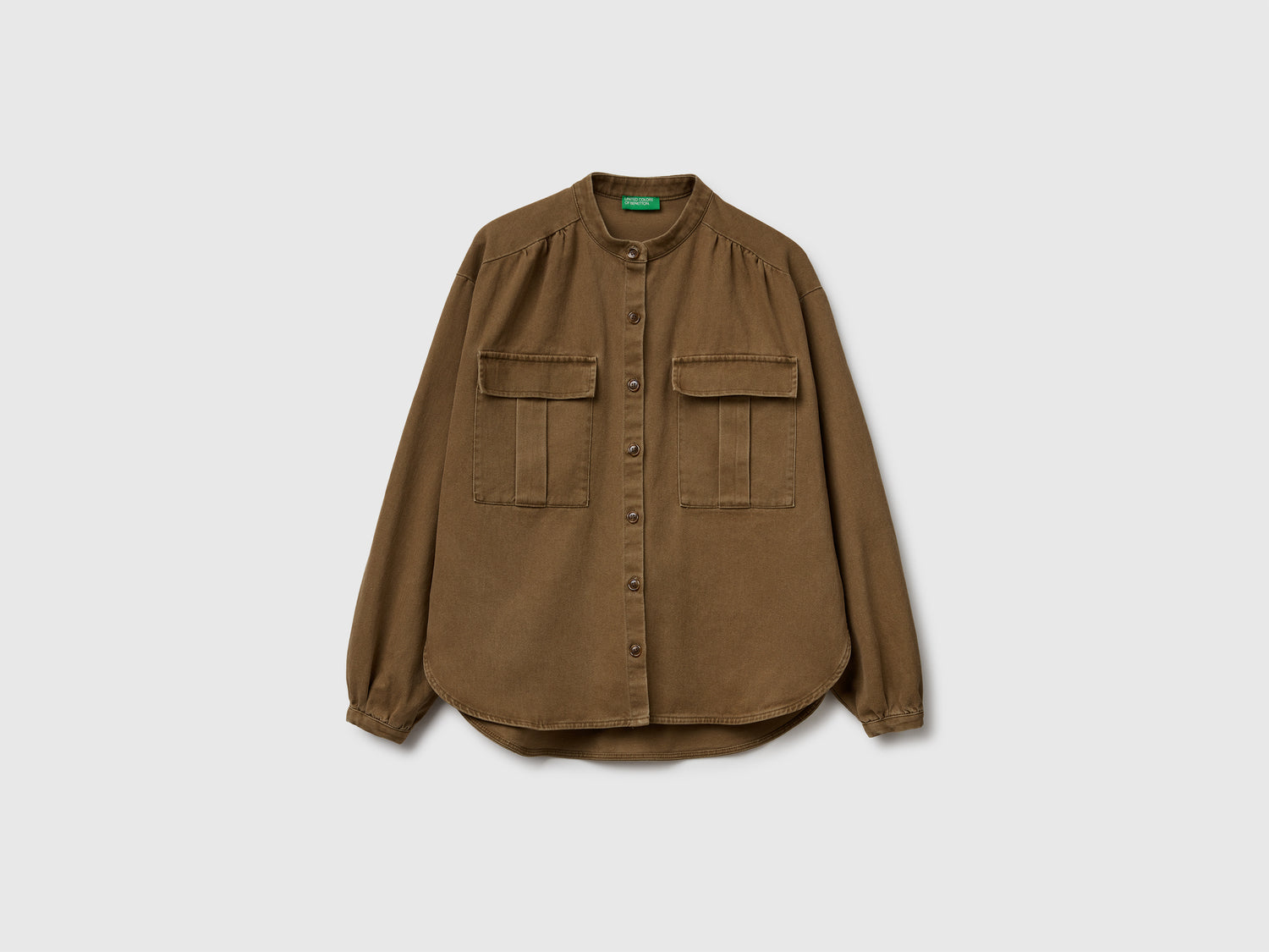 Camicia over fit con collo alla coreana da donna marrone | Benetton Outlet
