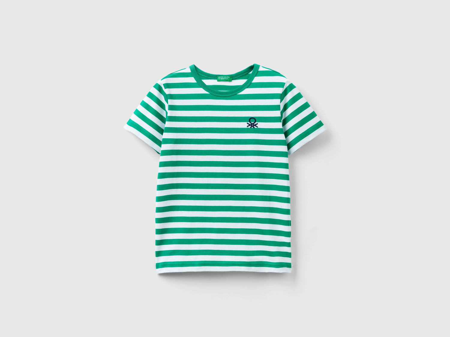 Maglietta a righe 100% cotone da bambino verde | Benetton Outlet