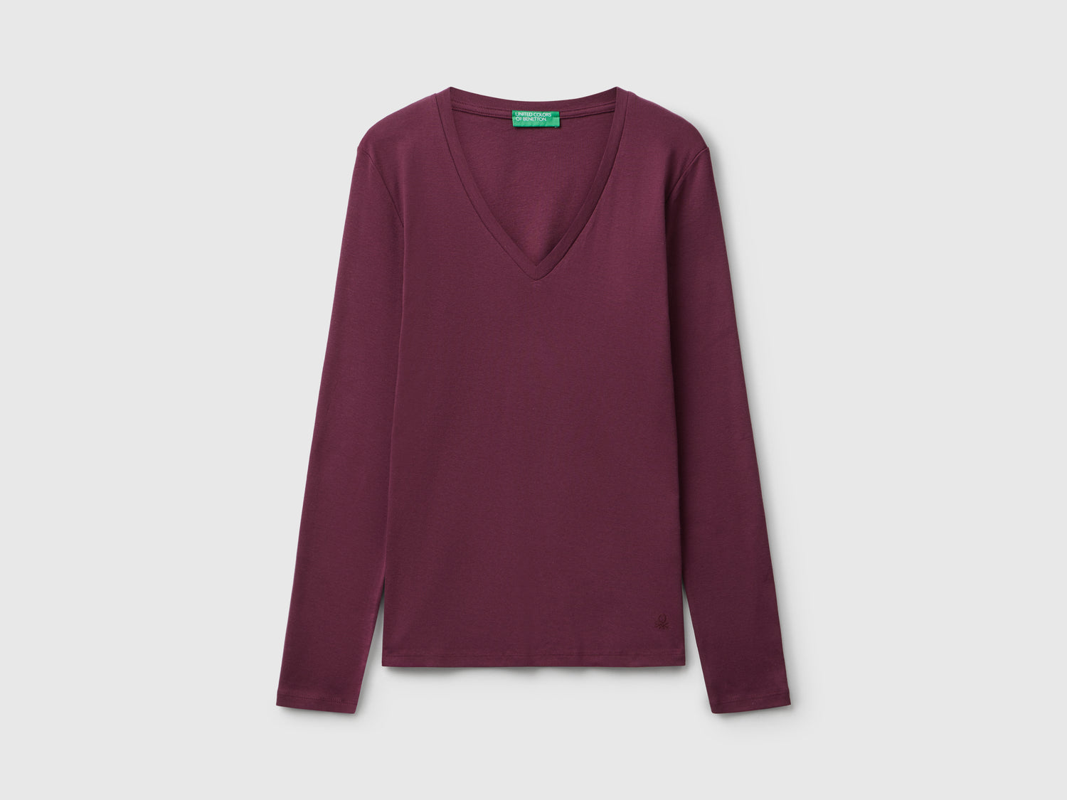 T-shirt  viola con scollo a V da donna prugna | Benetton Outlet