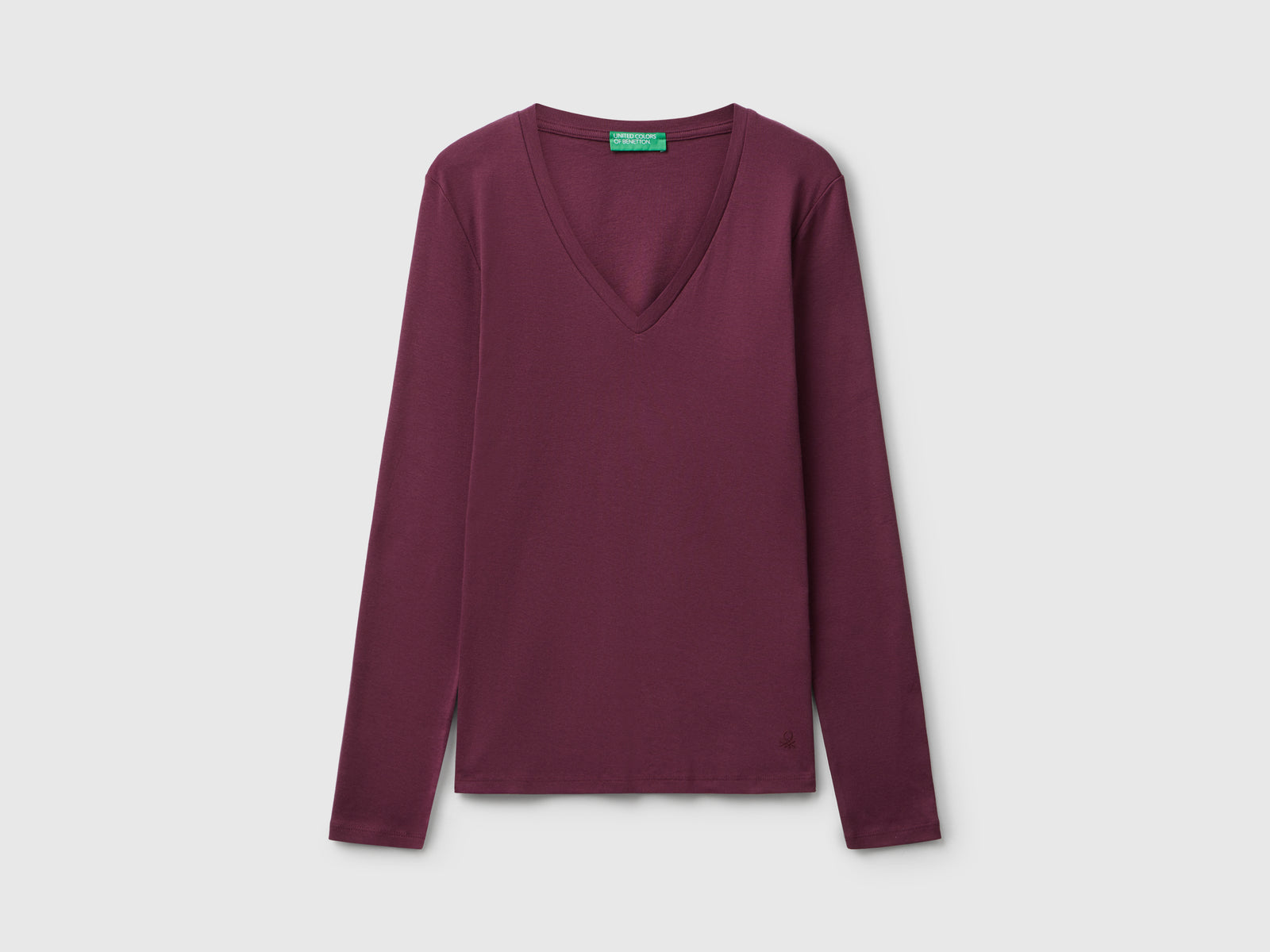 T-shirt  viola con scollo a V da donna prugna | Benetton Outlet