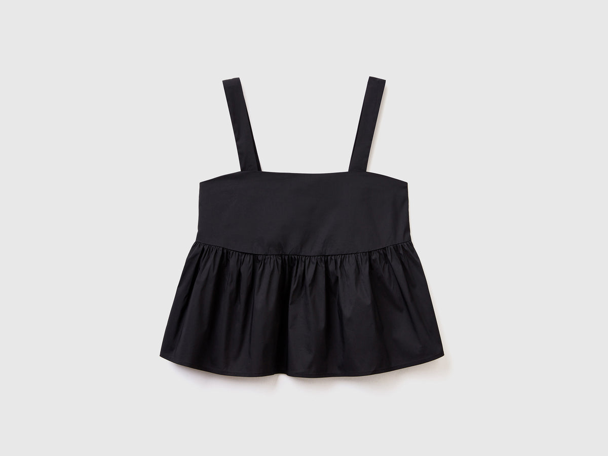 Top a canotta in misto cotone elasticizzato con balza arricciata
