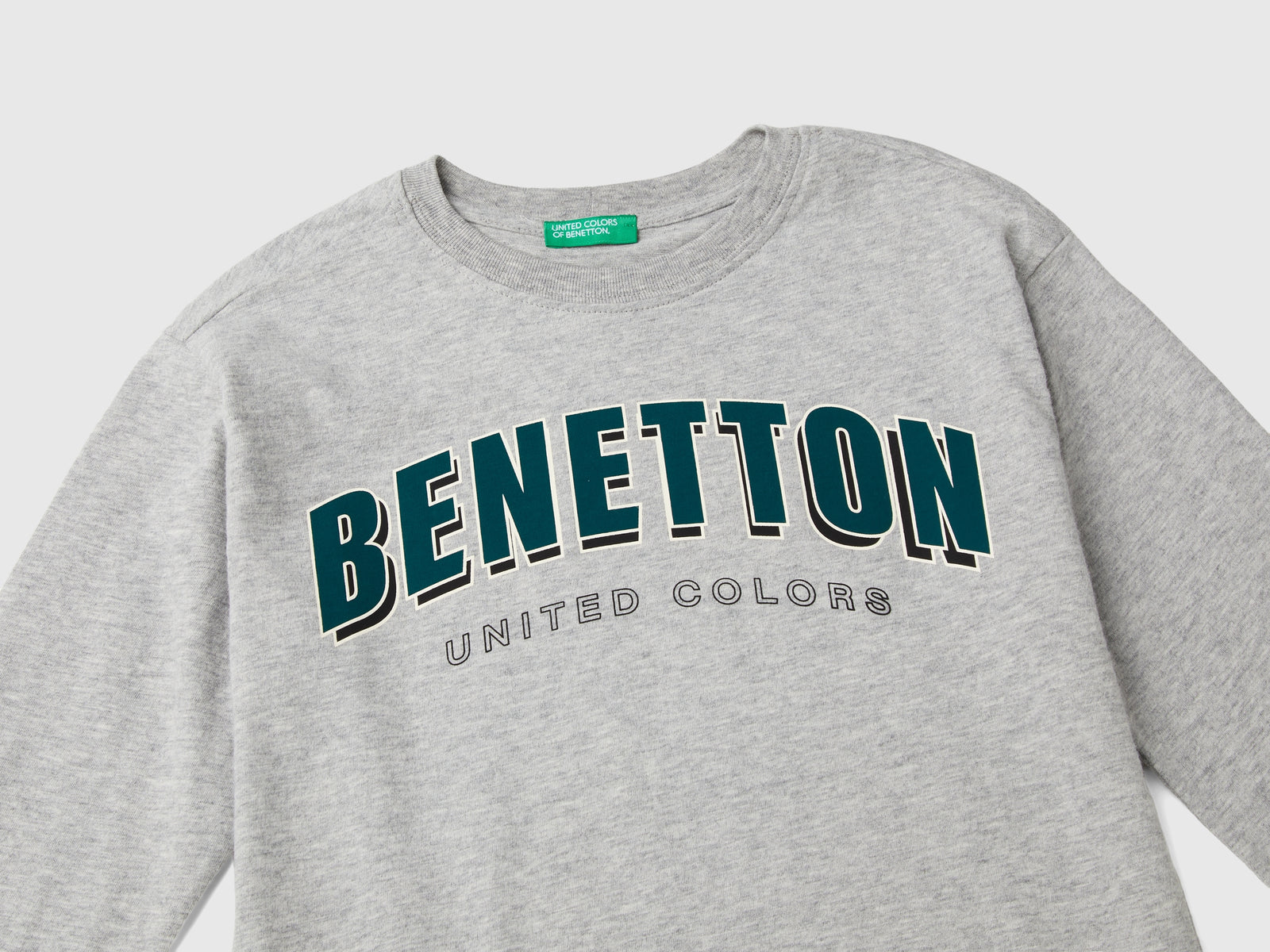Calda maglietta con stampa logo da bambino grigio chiaro 3 | Benetton Outlet