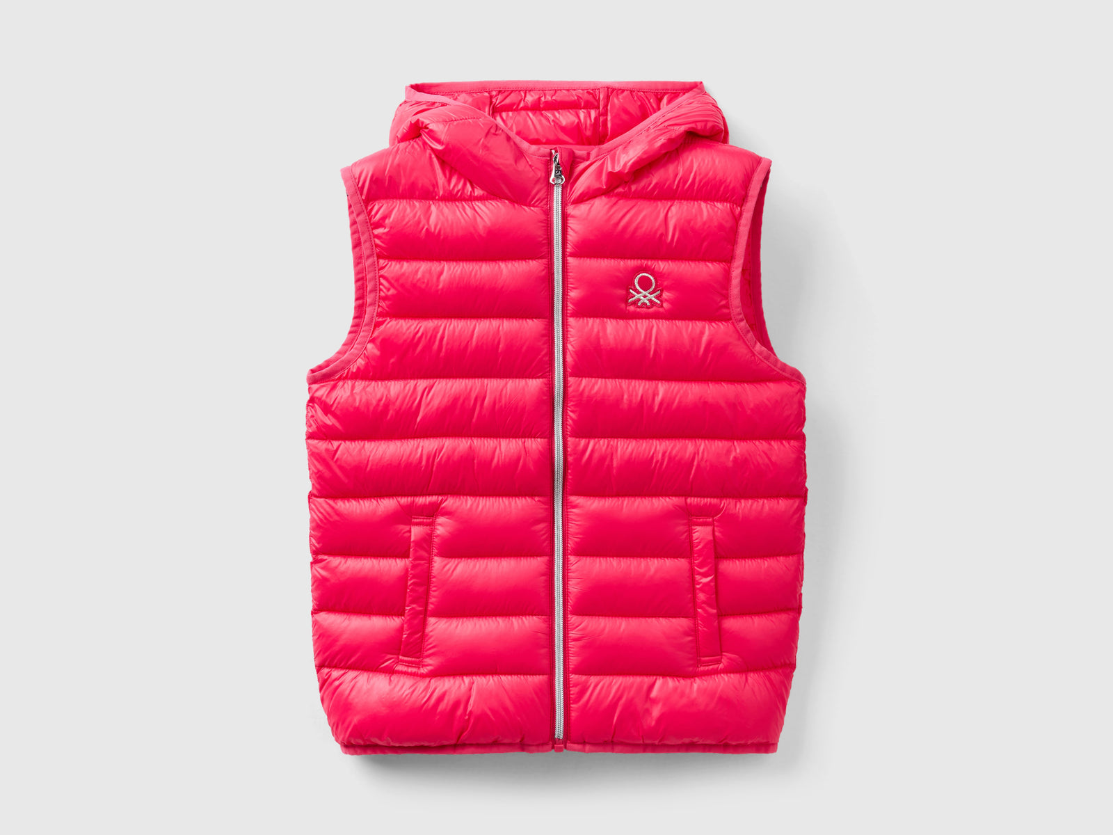 Gilet imbottito con cappuccio da bambina fucsia | Benetton Outlet