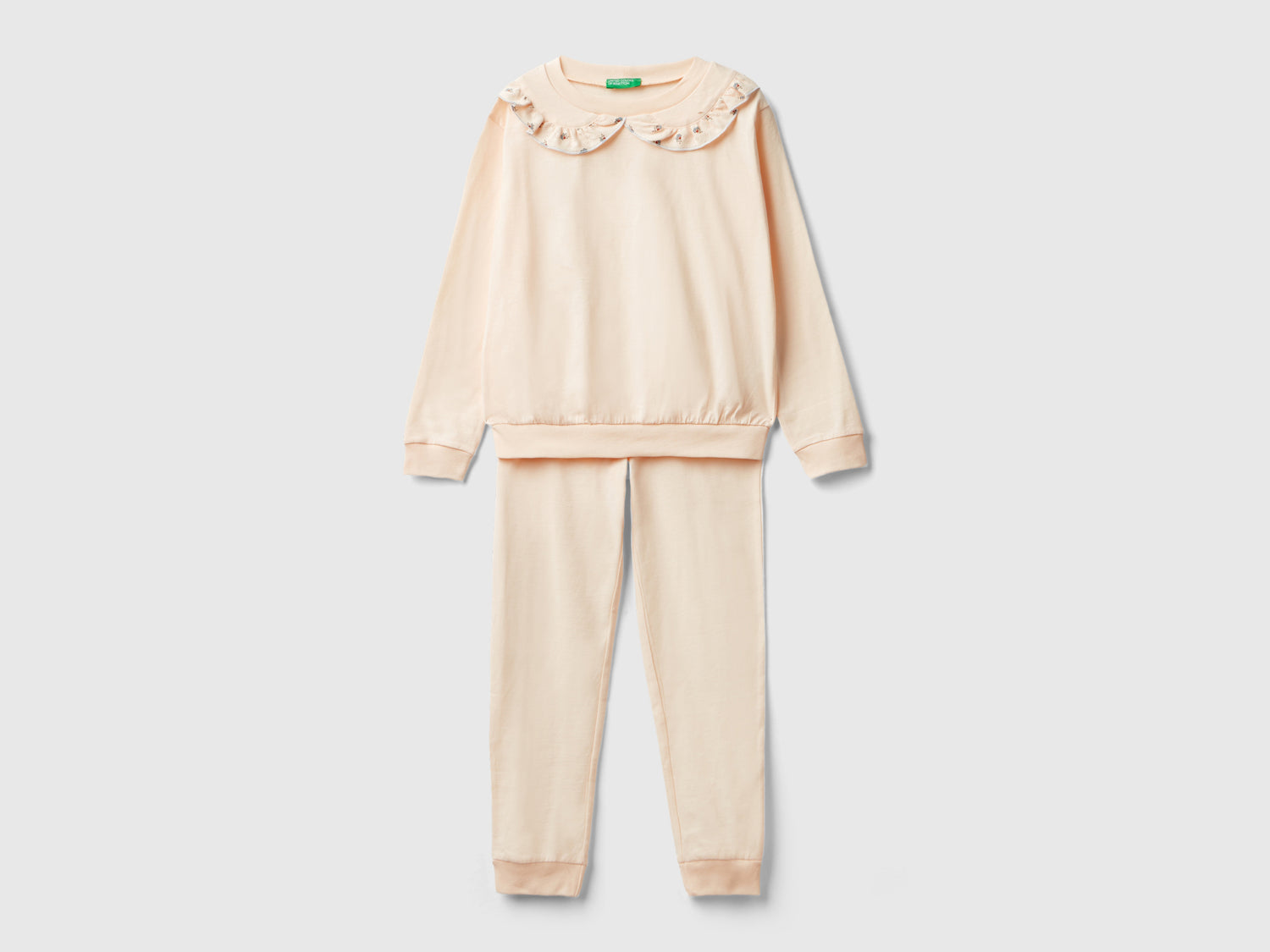 Pigiama lungo con colletto da bambina pesca | Benetton Outlet