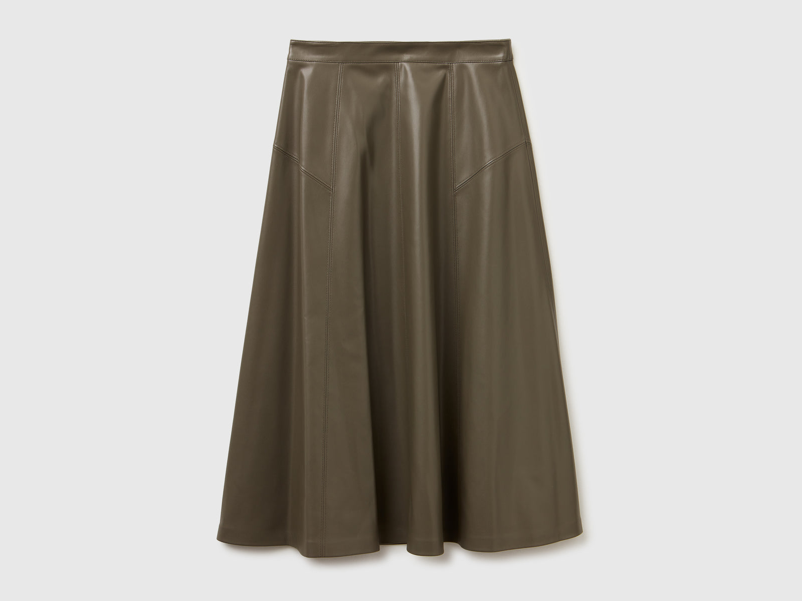 Gonna in tessuto spalmato da donna verde militare | Benetton Outlet