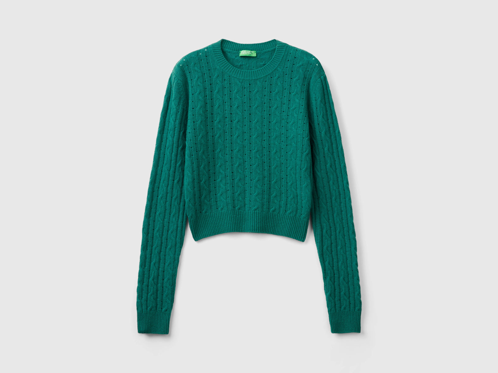 Maglia cropped con trecce e trafori da donna verde scuro | Benetton Outlet