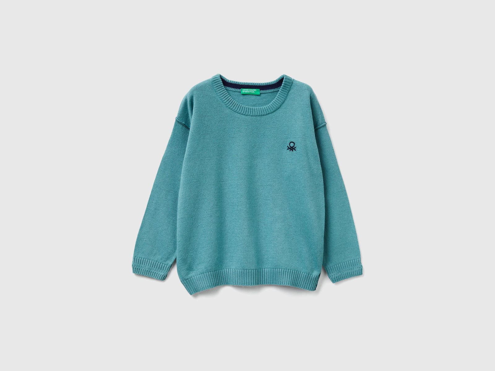 Maglia girocollo con ricamo da bimbo avio | Benetton Outlet