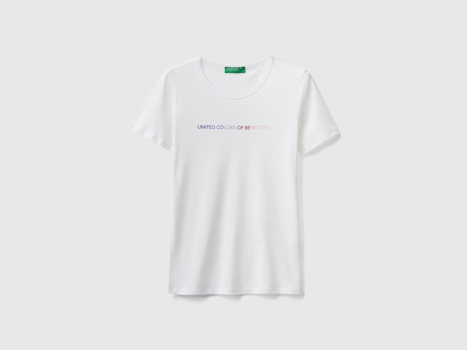 T-shirt 100% cotone con stampa logo glitter da donna bianco | Benetton Outlet