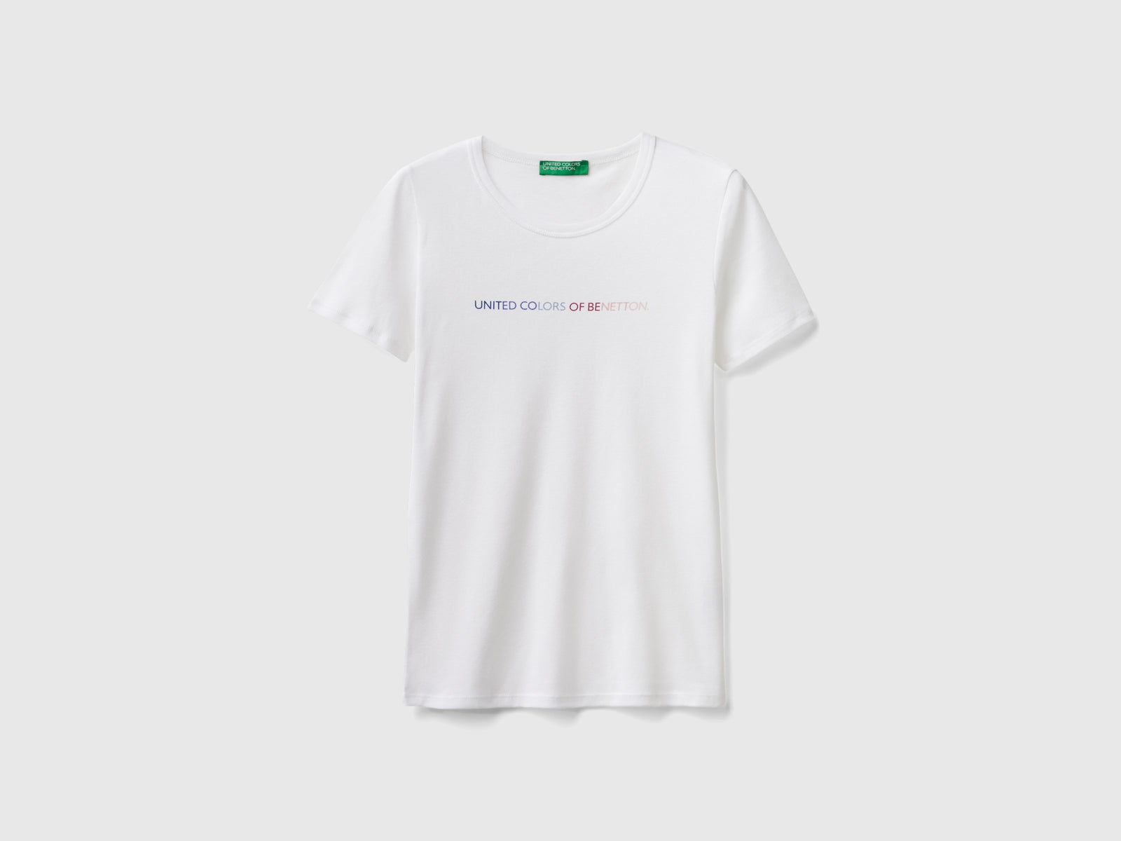 T-shirt 100% cotone con stampa logo glitter da donna bianco | Benetton Outlet