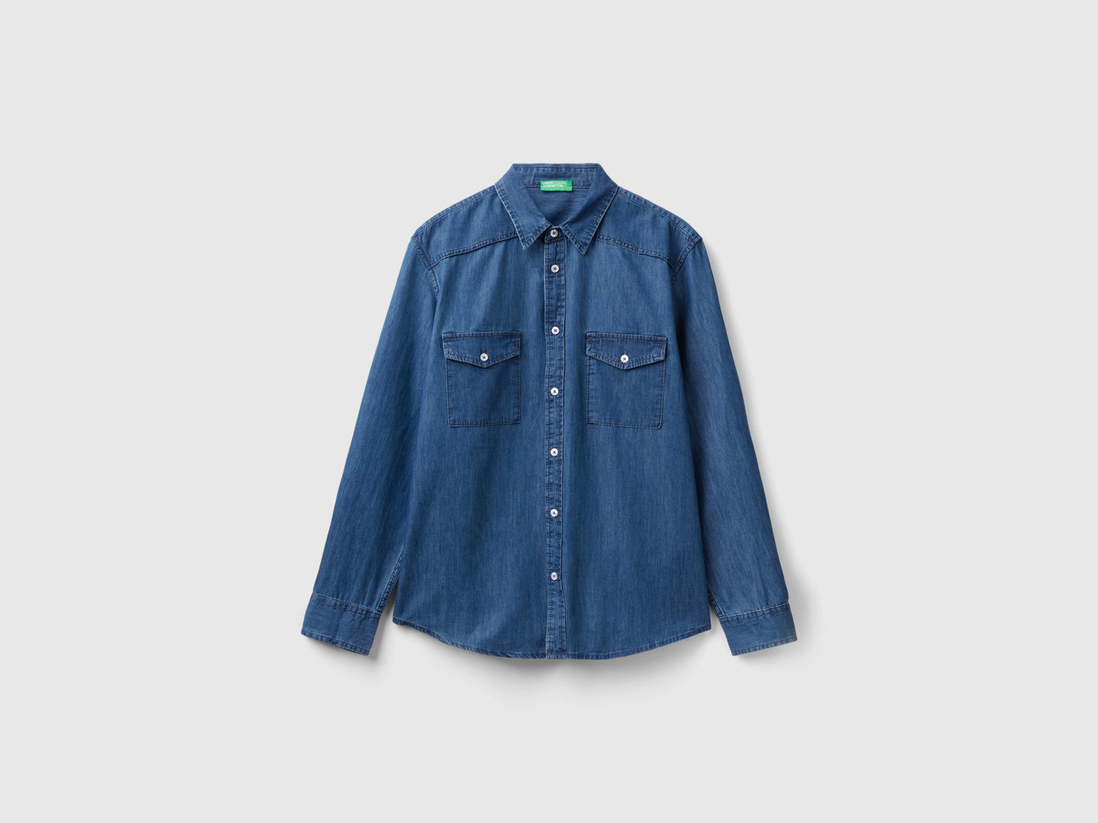 Camicia regular fit in chambray da uomo blu | Benetton Outlet